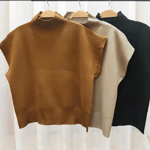 Top Moderno con Collo Alto e Maniche Corte