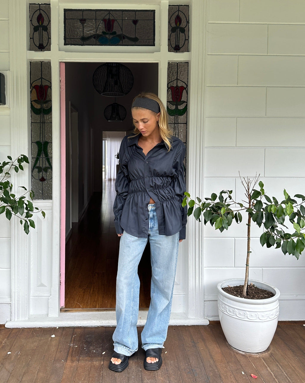 Camicia Donna con Vita Arricciata, Maniche Lunghe e Polsini Drappeggiati-83304-1d860f61-ab09-4f82-a06b-081d67abf322