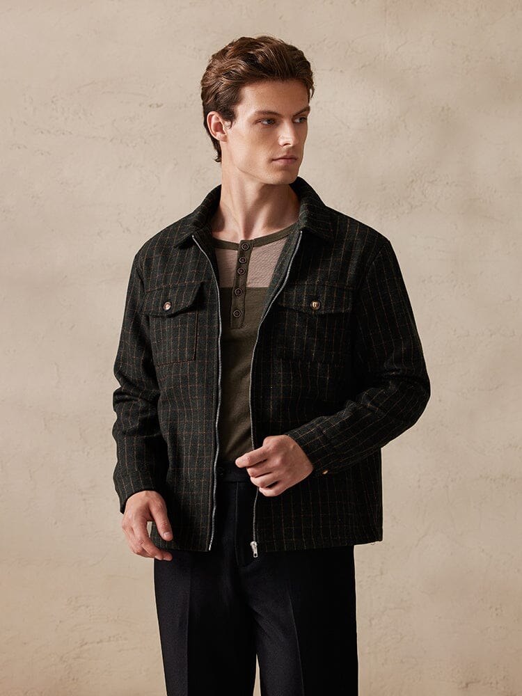 Plaid Wool-Blend Jacket Jackets coofandy 