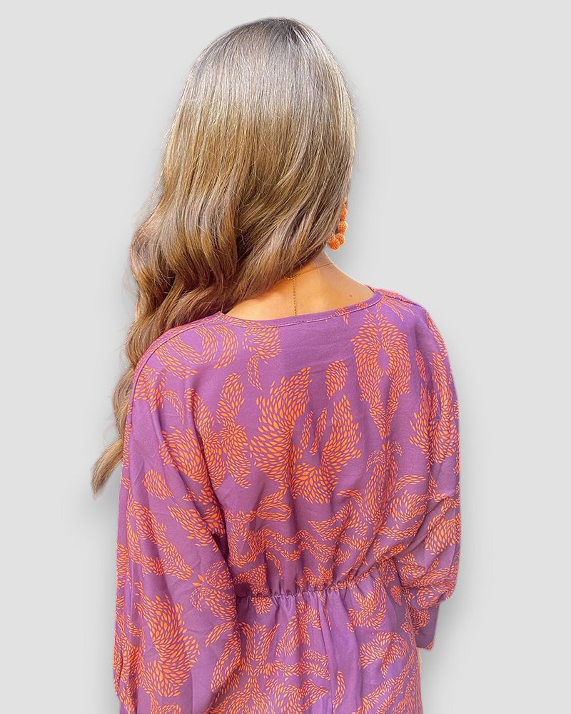 Abito Lungo da Donna Stampato Maniche Lunghe Scollo a V Nodo Vita-83293-1ff39bf6-df81-45de-a0ec-157aa262a515