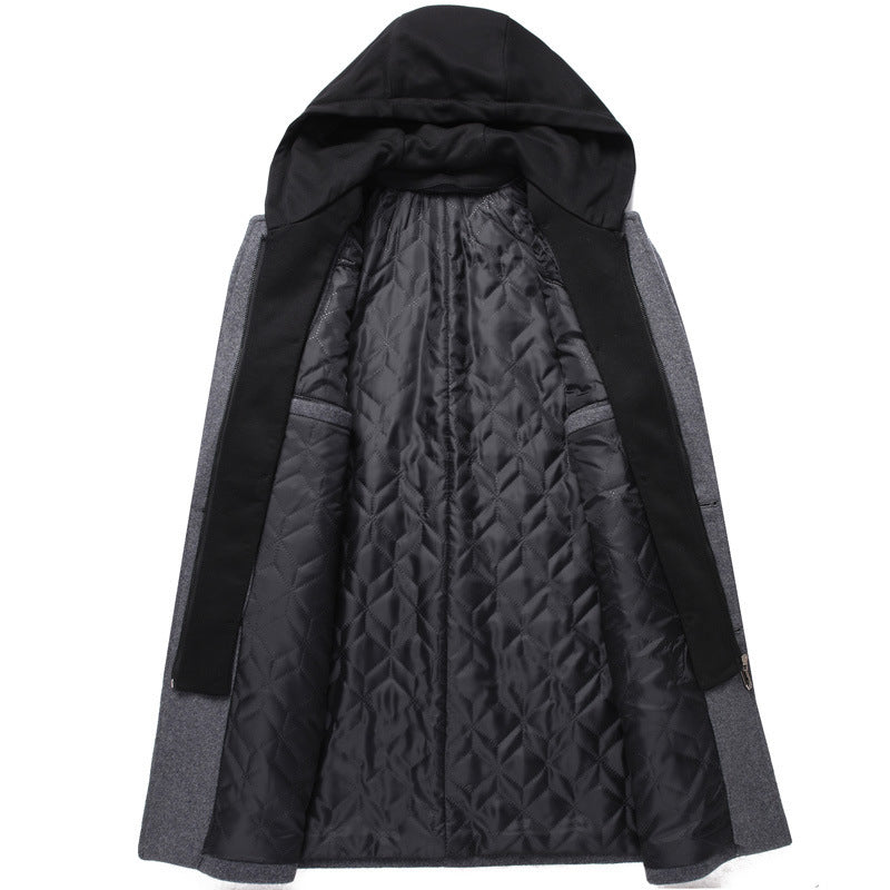 Mens Detachable Hooded Woolen Winter Coat Jacket Mid-Length Single Breasted by http://Lolyshop.shop