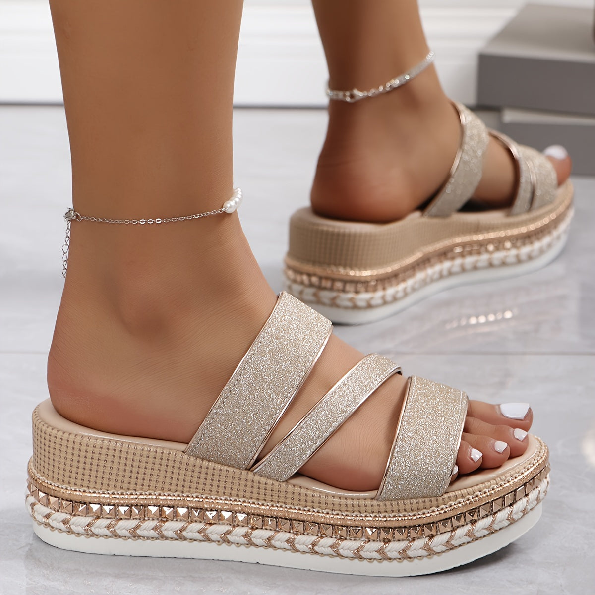 Sandali Platform con Glitter