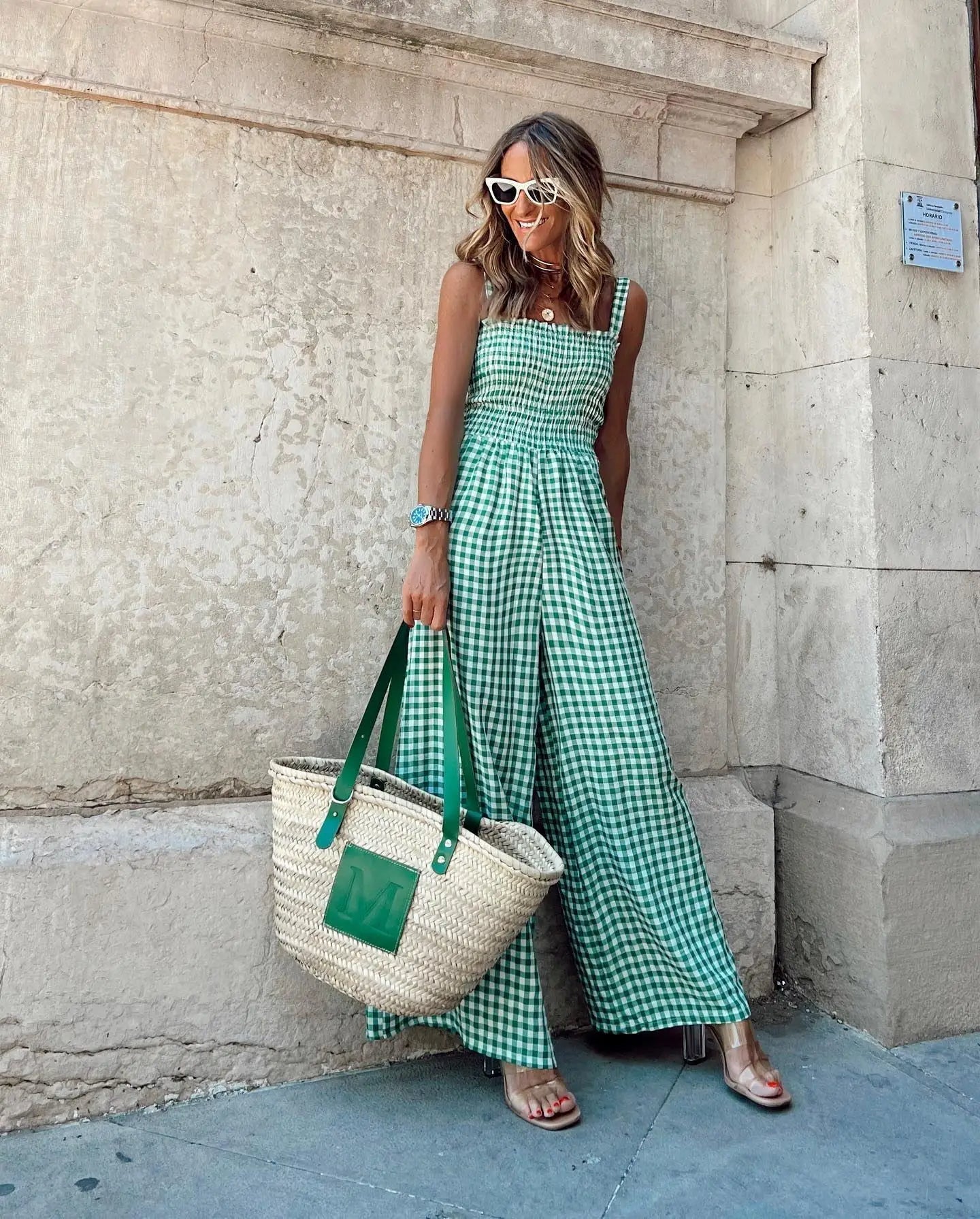 Tuta Gingham a Gamba Larga