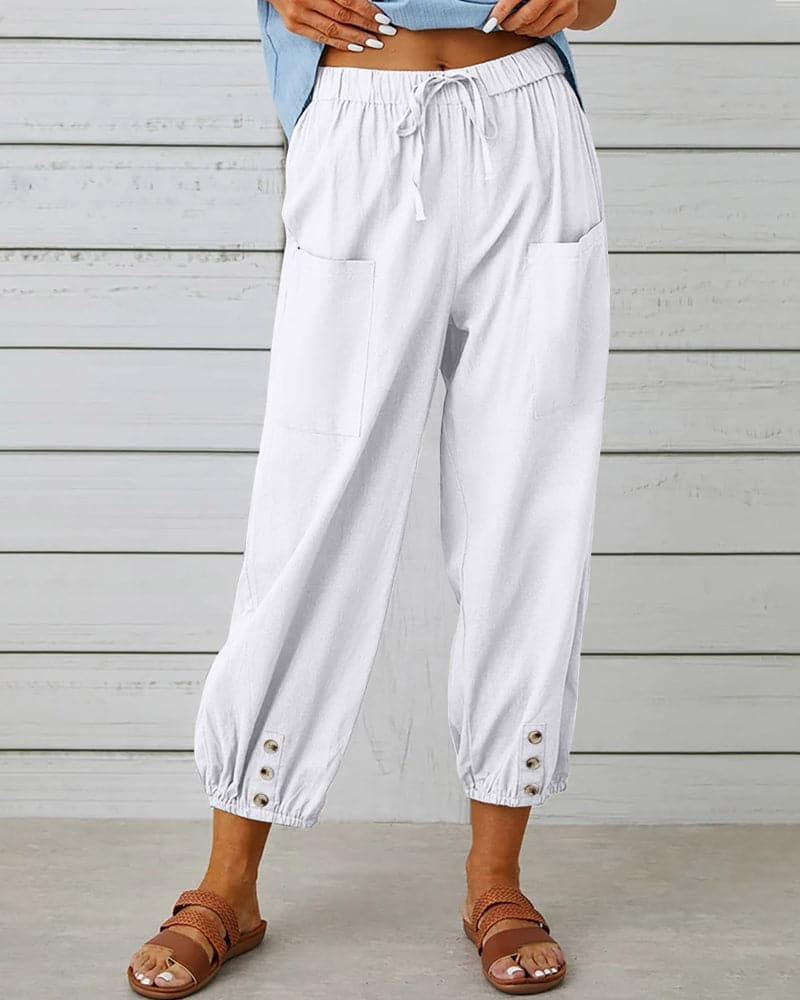 Dorio Moda Pantaloni Donna – Coulisse, Tasche, Dettaglio Bottone Caviglia, XS-XL-83253-242a78fb-7ccc-4b24-b81d-6986e82e198e