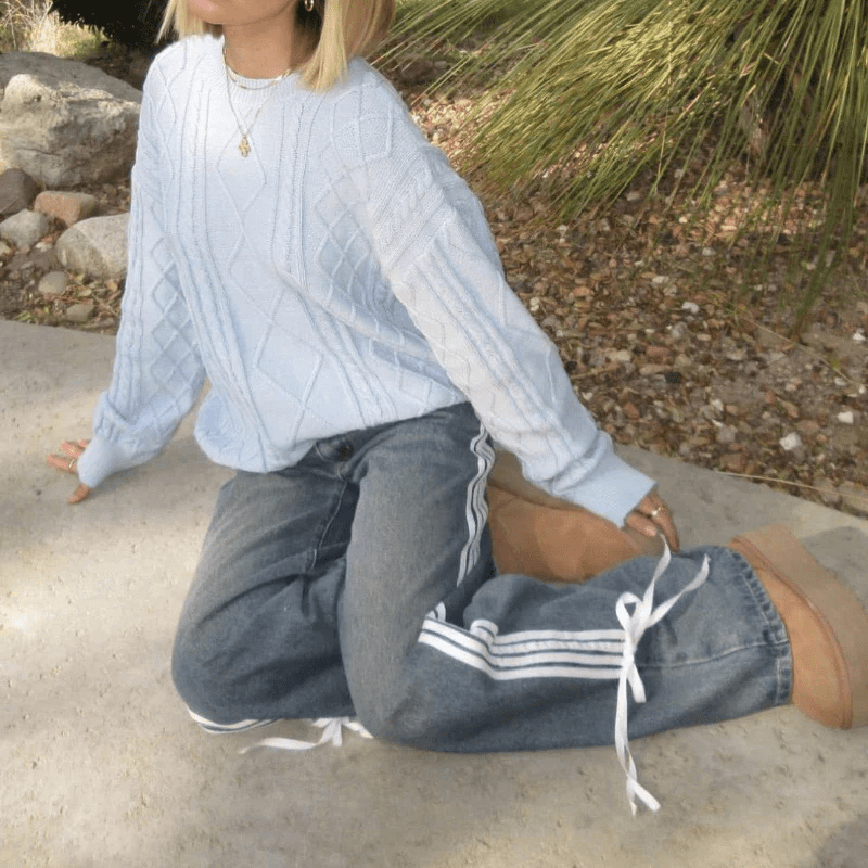 Jeans Ampi con Strisce Sportive