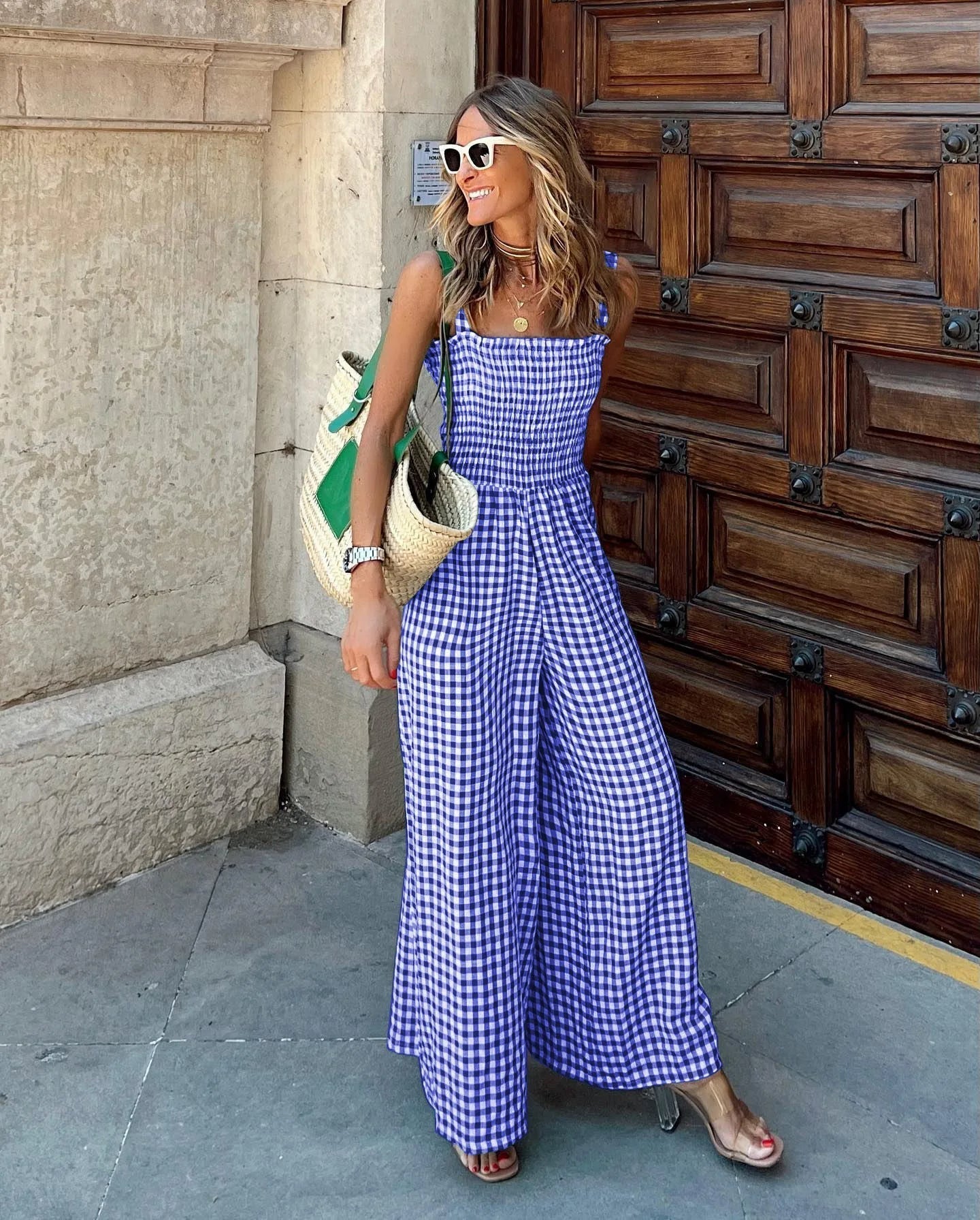 Tuta Gingham a Gamba Larga