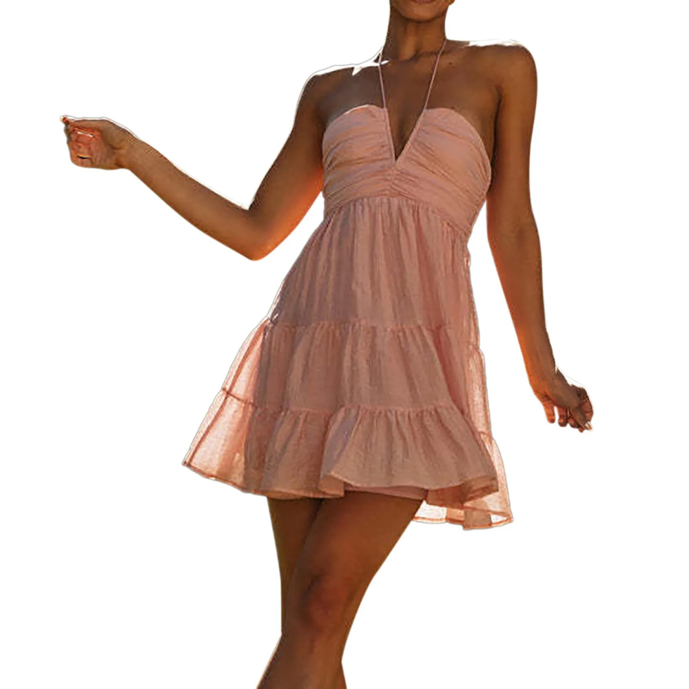 Miniabito Estivo con Scollo Halter e Gonna a Balze Leggera