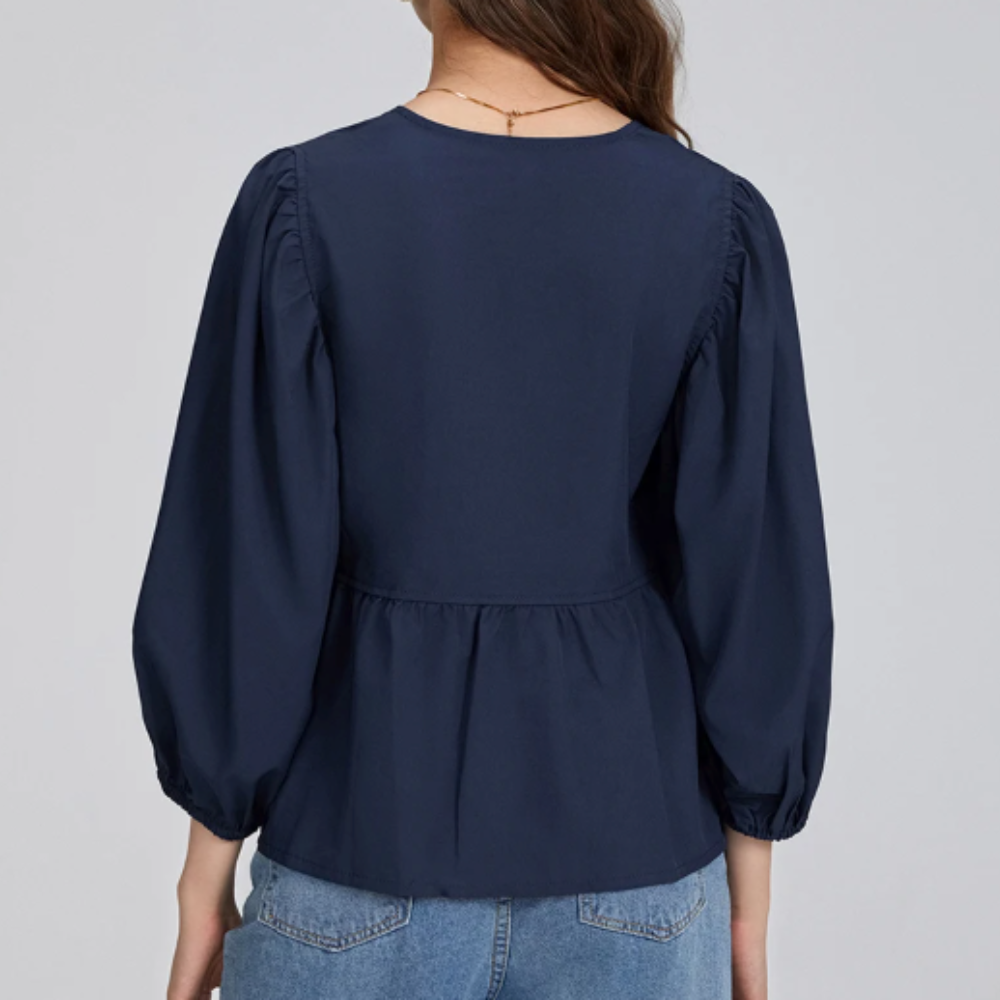 Blusa Elegante con Fiocco e Orlo Peplum – Maniche Tre Quarti