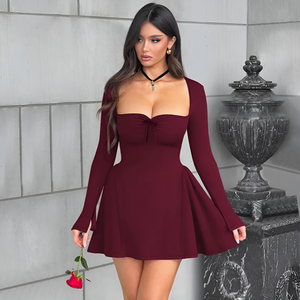 Miniabito Donna – Scollo Quadrato, Maniche Lunghe, Linea A-83527-2acc07ac-8445-4444-a024-97b5654dc767