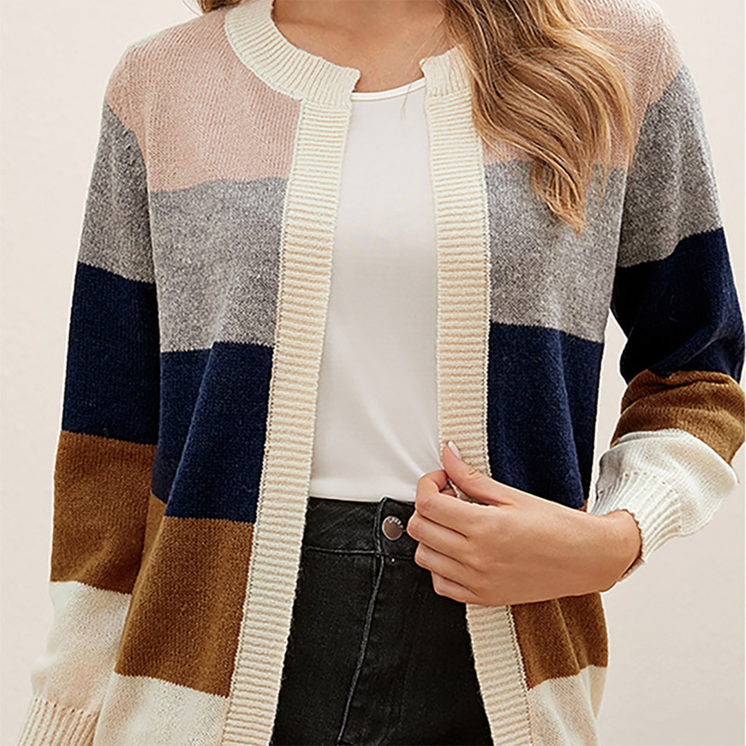 Cardigan Donna Aperto a Righe Color Block, Maniche Lunghe, Stile Casual Chic-74430-2ad57d49-cef2-4307-bb7a-647797a0d093