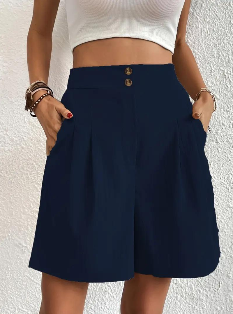 Donna Shorts Vita Alta Pieghe Frontali Tasche Funzionali-82558-2af8b784-dd3a-403a-a034-97b7fb21e7a0