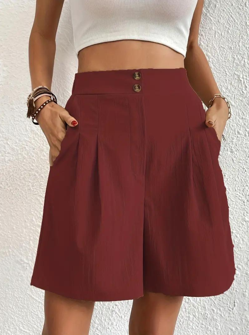 Donna Shorts Vita Alta Pieghe Frontali Tasche Funzionali-82558-2d04b58b-d959-47a6-8866-17ba9f458c6e