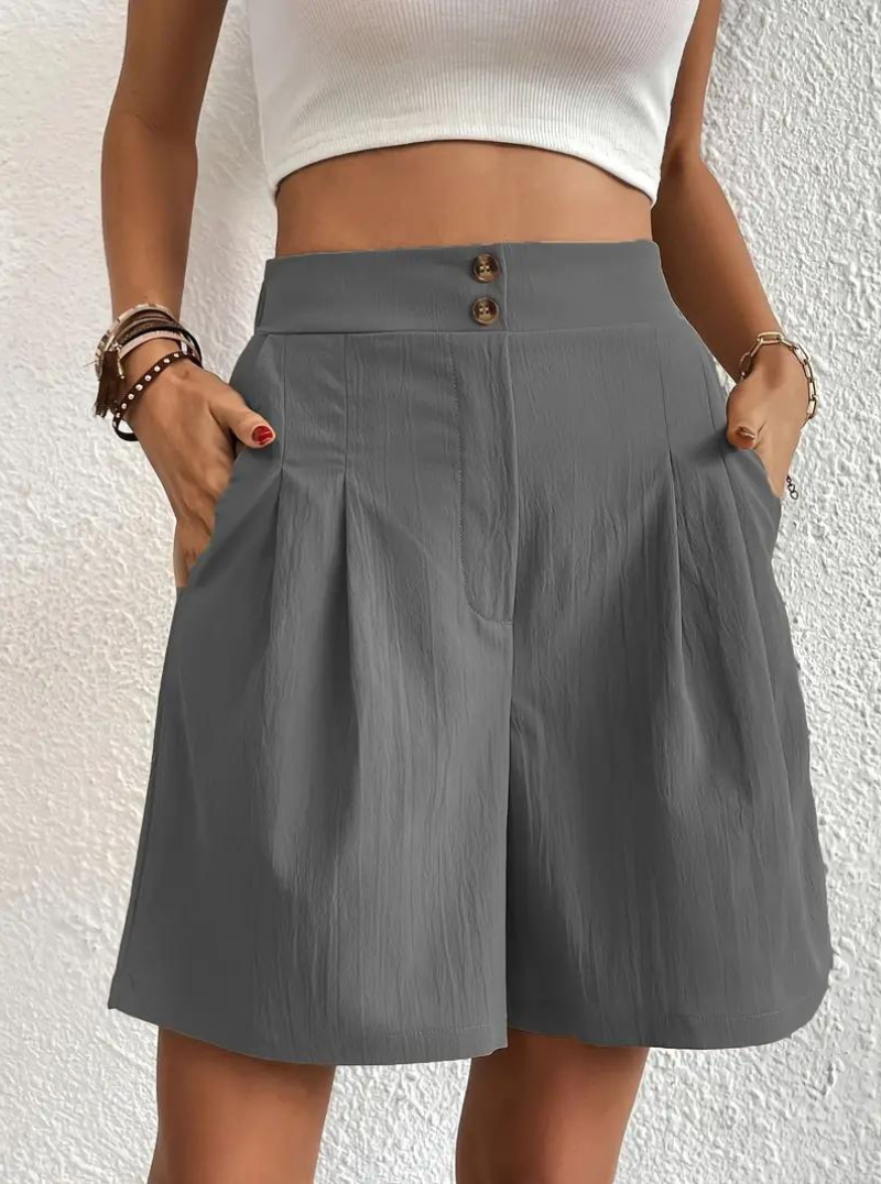 Donna Shorts Vita Alta Pieghe Frontali Tasche Funzionali-82558-2f94d5e1-60df-4163-bb9a-831976bd9d65