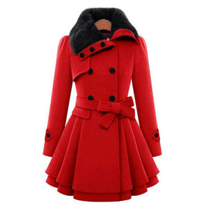Cappotto Donna Doppio Petto – Collo Pelliccia Sintetica, Cintura, Svasato-82347-308009fd-ca1f-4787-8ddf-947150d692c4