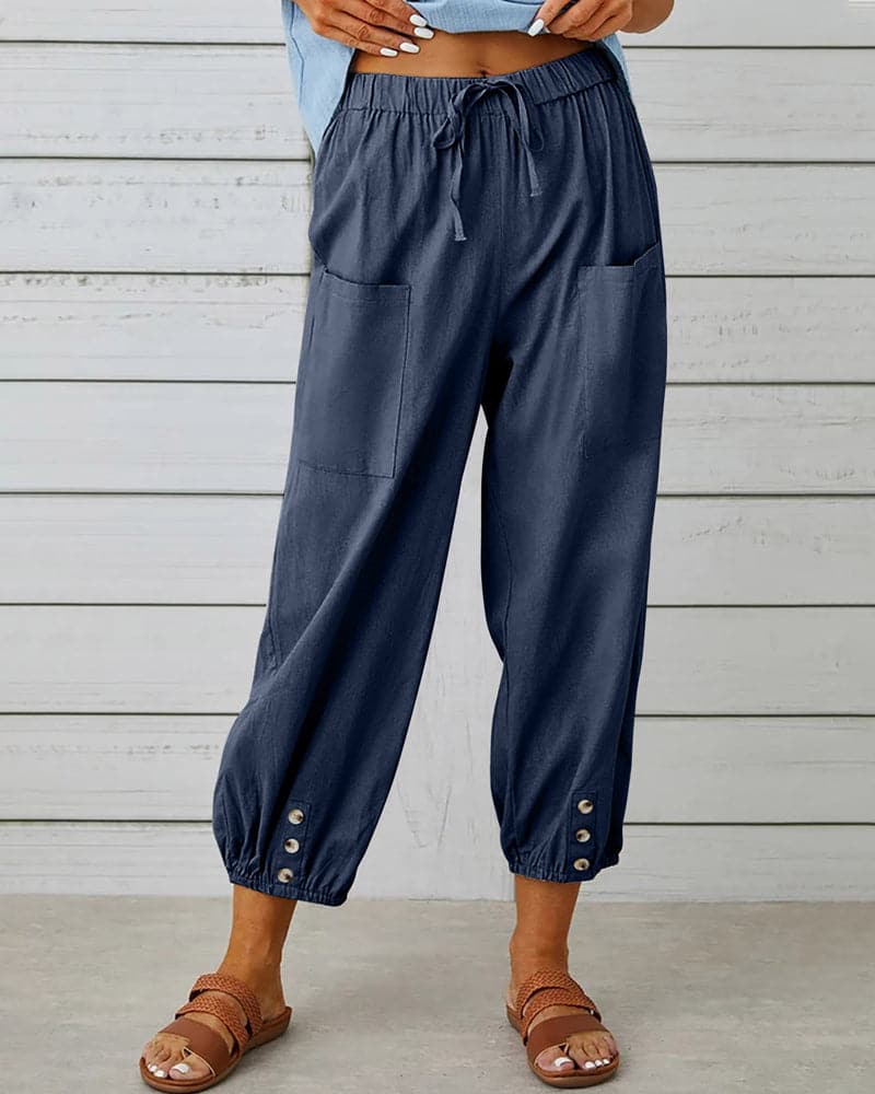 Dorio Moda Pantaloni Donna – Coulisse, Tasche, Dettaglio Bottone Caviglia, XS-XL-83253-308421c6-9834-44be-8de4-7fe70d949f29