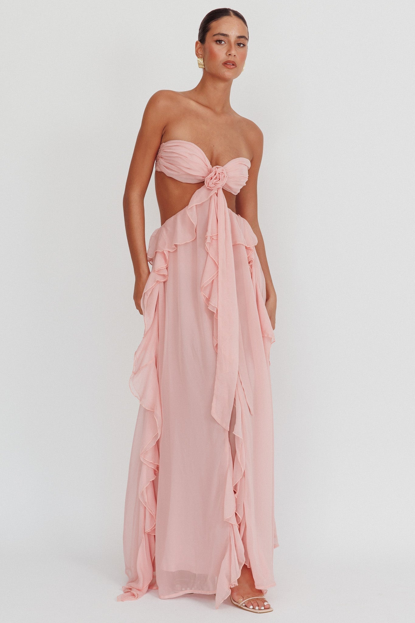 Abito Donna Lungo Senza Spalline – Design Cut-Out, Balze Fluttuanti Elegante-83518-324b35a5-6ee9-4de2-8eb0-599ee6a698d4