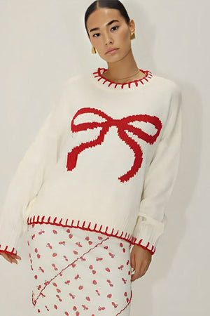 Maglia Chic con Fiocco Rosso