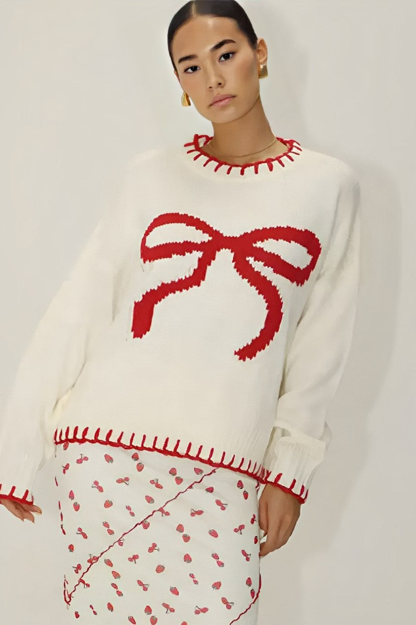 Maglia Chic con Fiocco Rosso