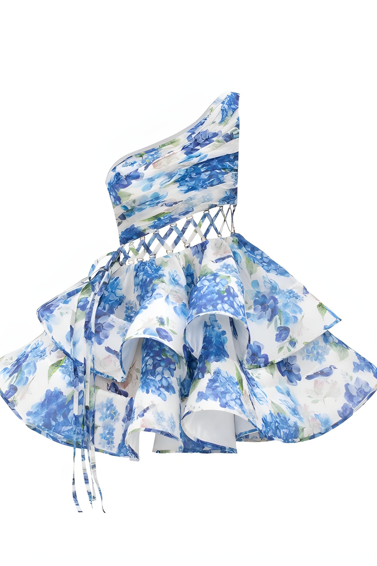 Abito Monospalla Donna – Stampa Floreale, Gonna Asimmetrica a Balze-83680-32f308db-8d68-4fec-b0ed-35f0bfbaae71