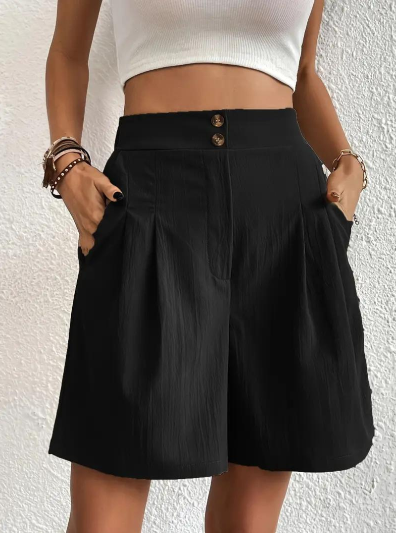 Donna Shorts Vita Alta Pieghe Frontali Tasche Funzionali-82558-343ef857-7af0-48cc-979c-62bcd7023431