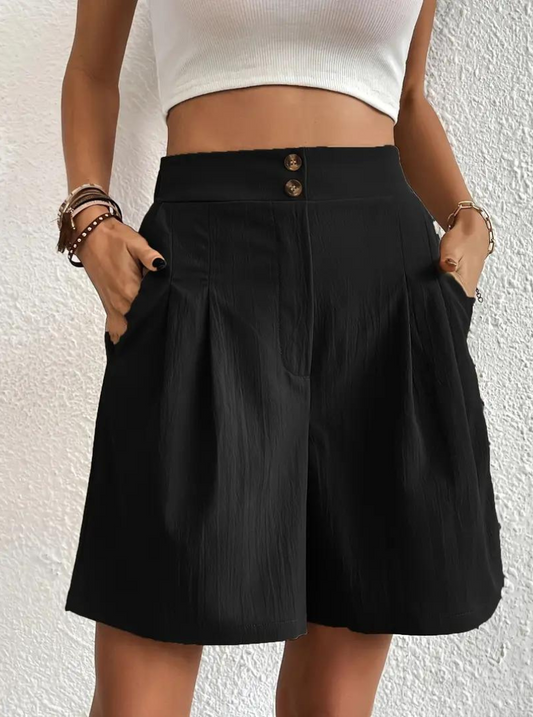 Donna Shorts Vita Alta Pieghe Frontali Tasche Funzionali-82558-343ef857-7af0-48cc-979c-62bcd7023431