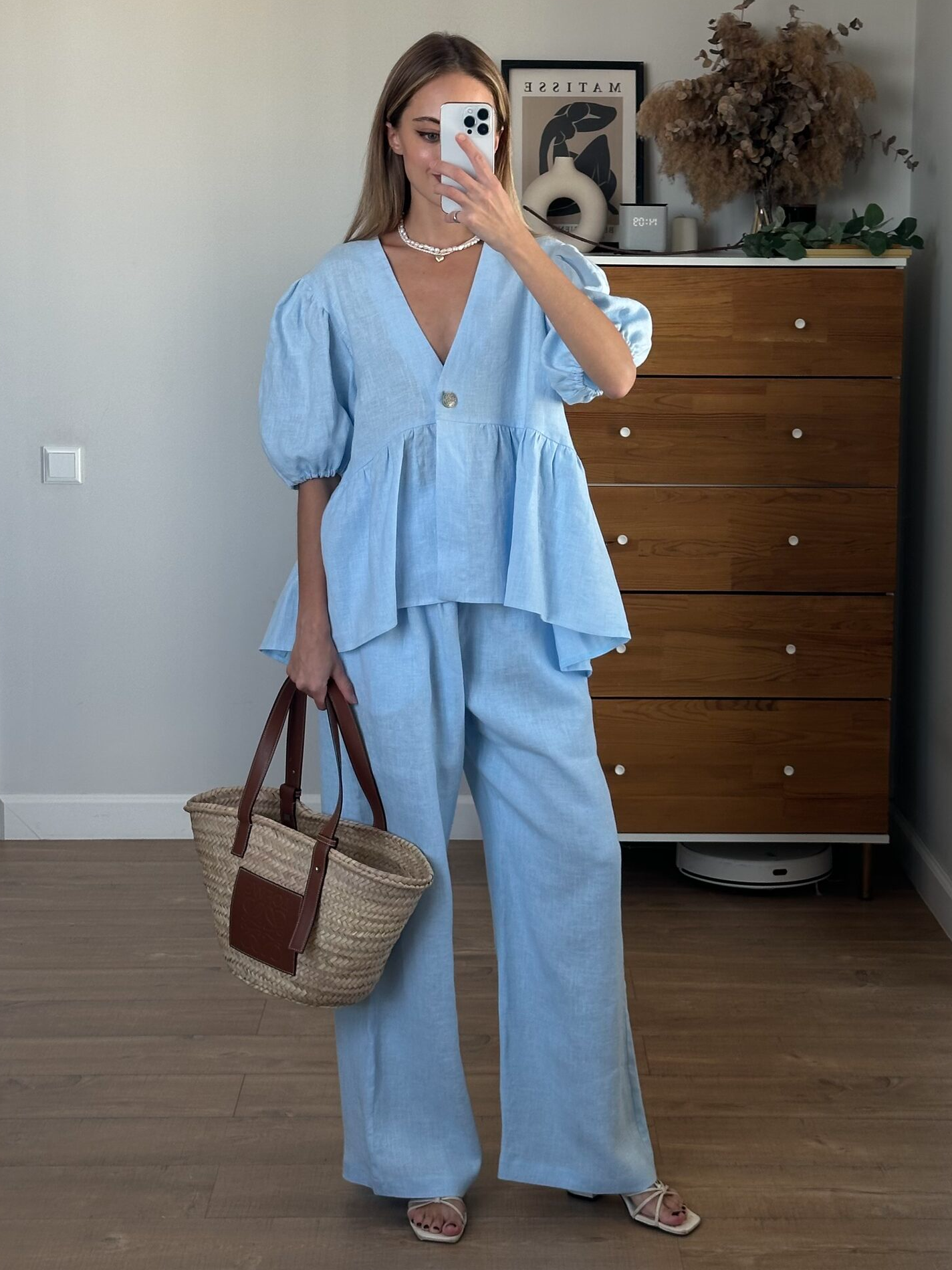 Dorio Moda Completo Due Pezzi da Donna in Lino – Top Scollo a V, Maniche a Sbuffo, Pantaloni Gamba Larga, XS-XL-83274-350be112-09bf-4698-93ad-a45ce3b240ee