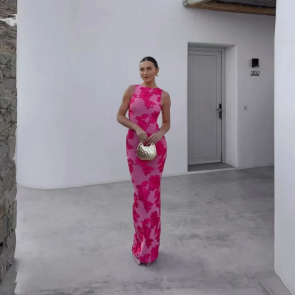 Abito Lungo con Motivo Floreale: Eleganza Senza Tempo