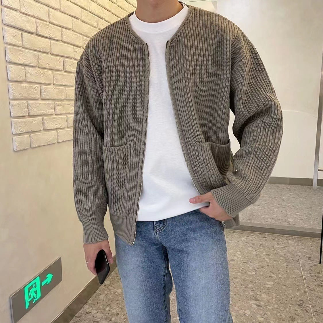 Men Zip Up Knitted Cardigan Lined Funnel Neck Jumper Sweater Pockets Coat All Seasons Comfortable Soft Long Sleeve by http://Loyshop.shop