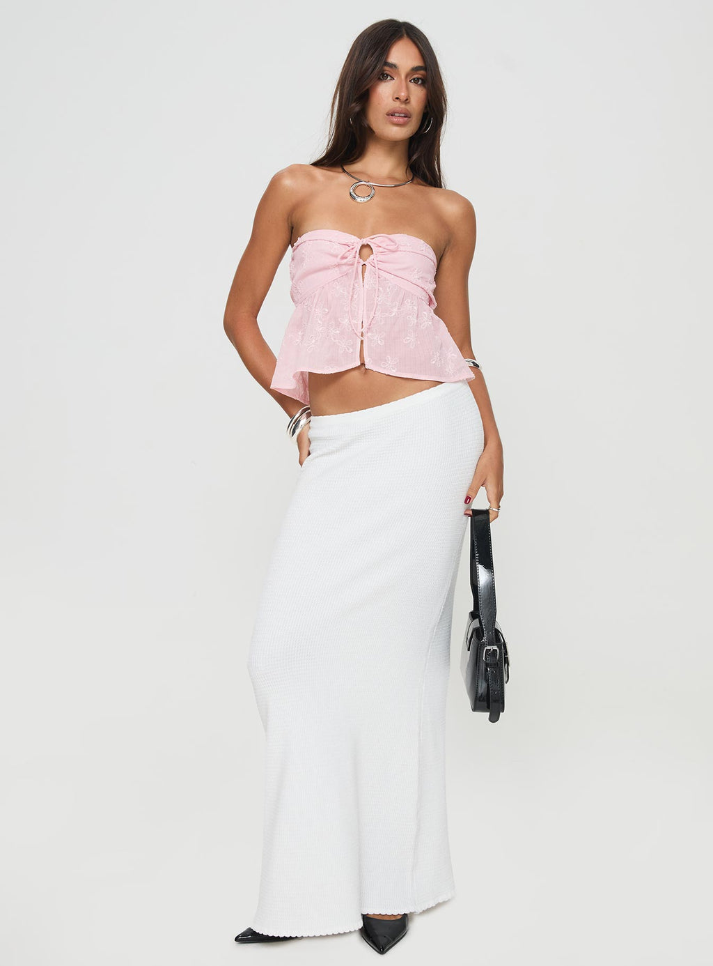 Top Strapless con Ricamo Floreale