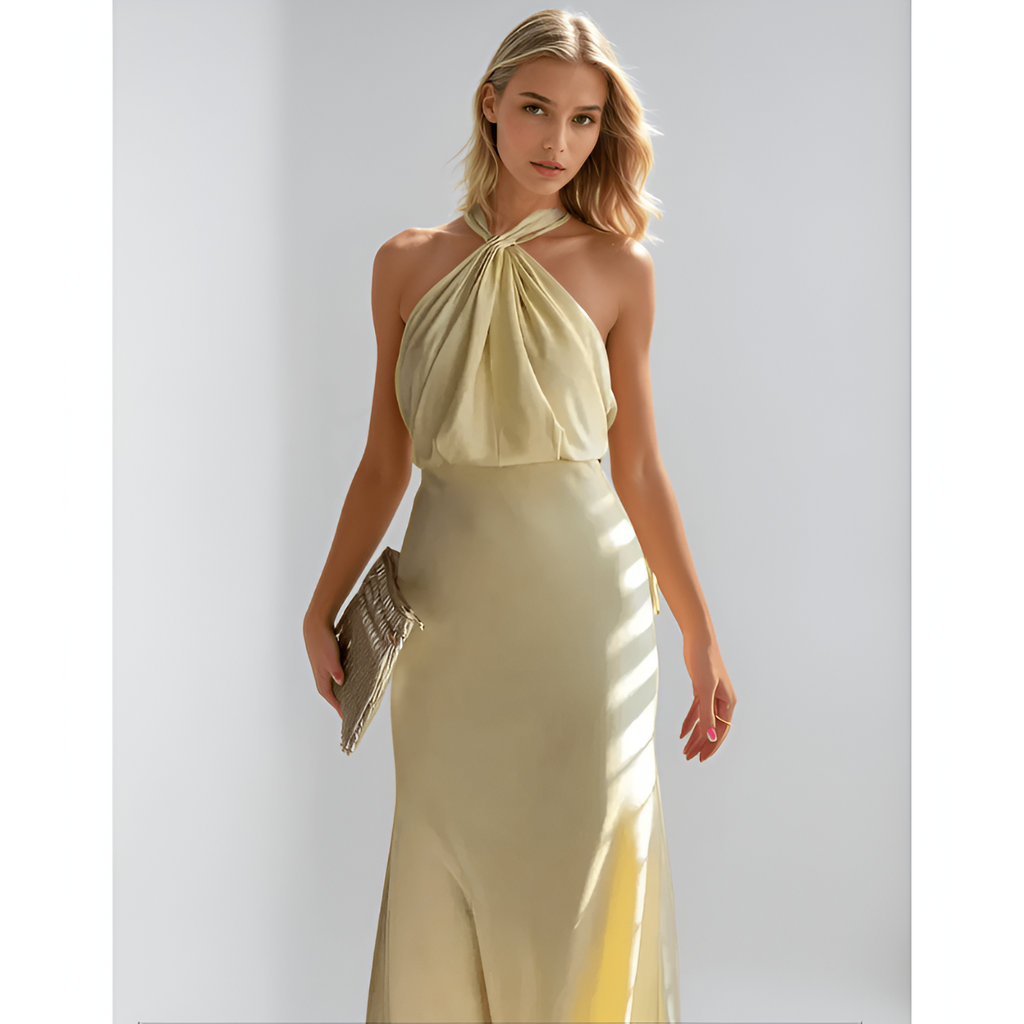 Dorio Moda Abito Maxi da Donna Raso Elegante – Scollo all'Americana, Silhouette Fluida-83281-3d23a73d-2c34-4dd7-8717-b3c19e22bcdd