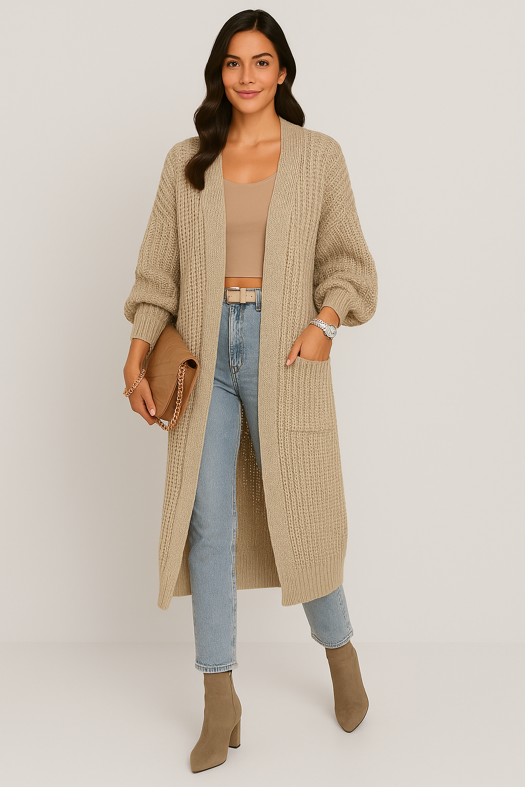 Cardigan Lungo Lavorato a Maglia Narelle