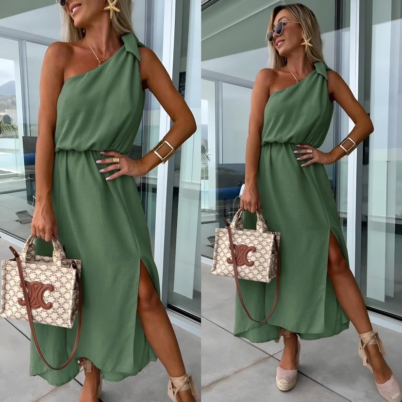 Abito Monospalla Donna con Spacco Laterale e Cintura in Vita, Stile Estivo-83342-4a466b68-4714-4151-8f0a-3a58835f207b