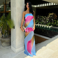 Abito Maxi Strapless con Stampa Floreale
