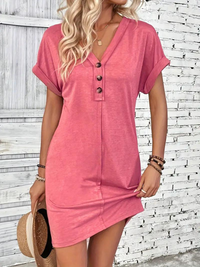 Abito Casual con Scollo a V e Maniche Risvoltabili