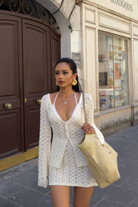 Set Cardigan e Gonna a Maglia Traforata