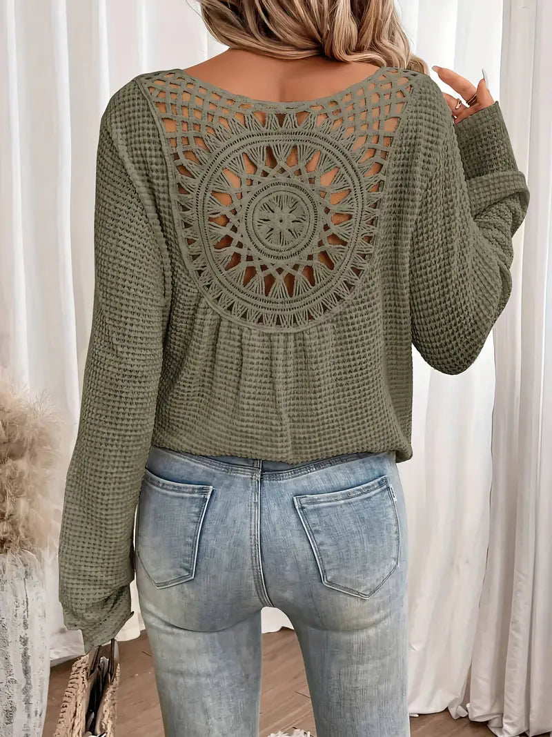 Top Manica Lunga con Dettaglio Crochet