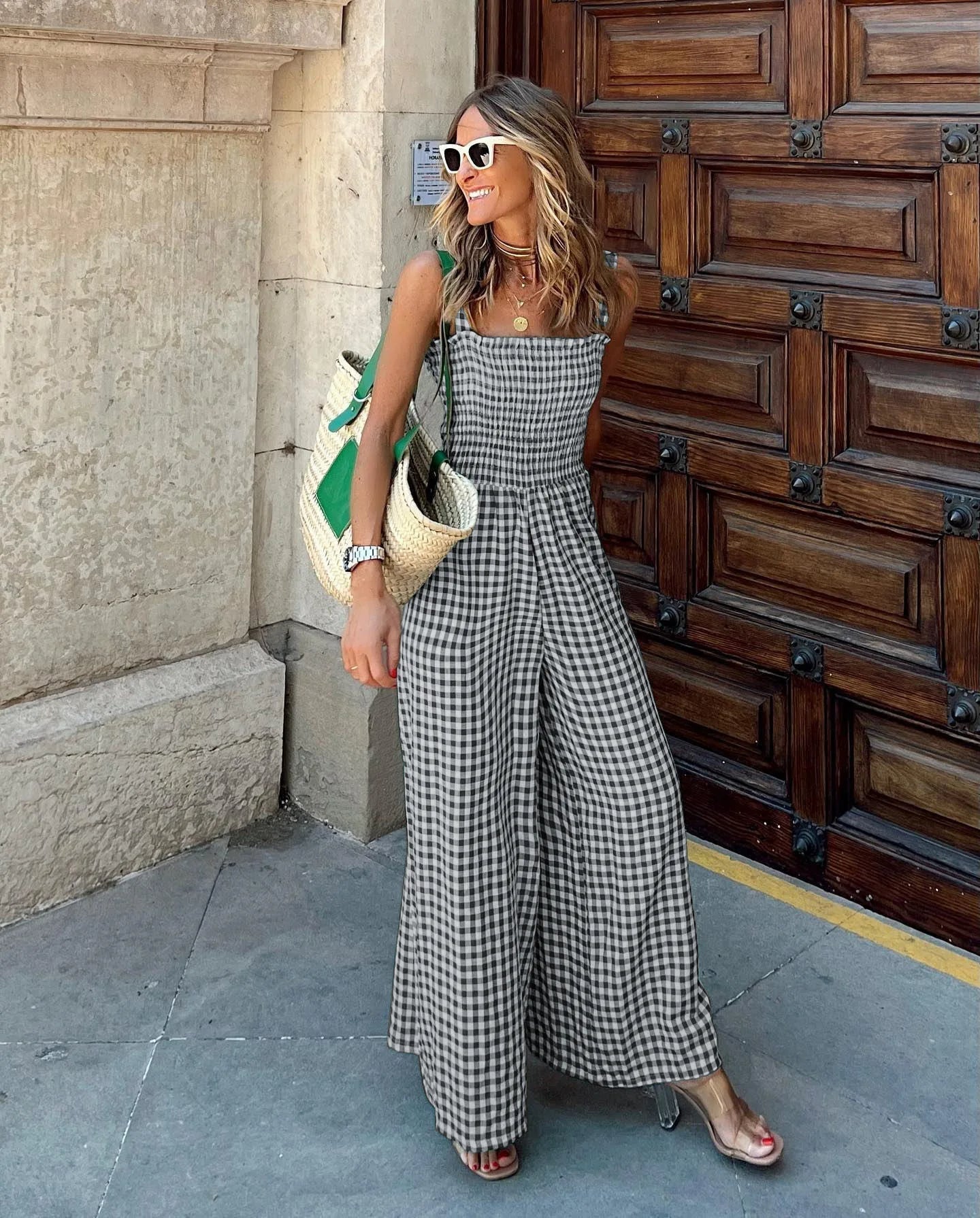 Tuta Gingham a Gamba Larga