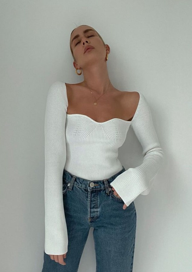 Top a Maniche Lunghe con Scollo Squadrato