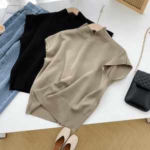 Top Moderno con Collo Alto e Maniche Corte