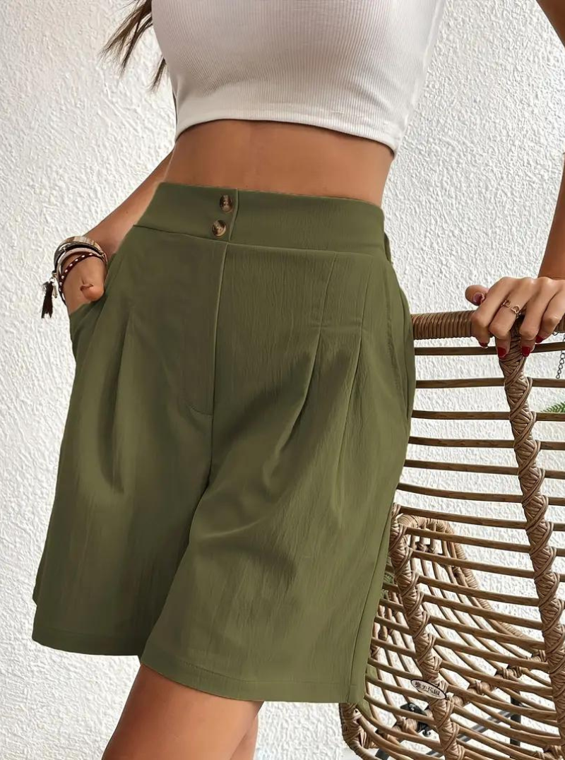 Donna Shorts Vita Alta Pieghe Frontali Tasche Funzionali-82558-586b28a7-289a-41c0-914b-3da98d7da8a1