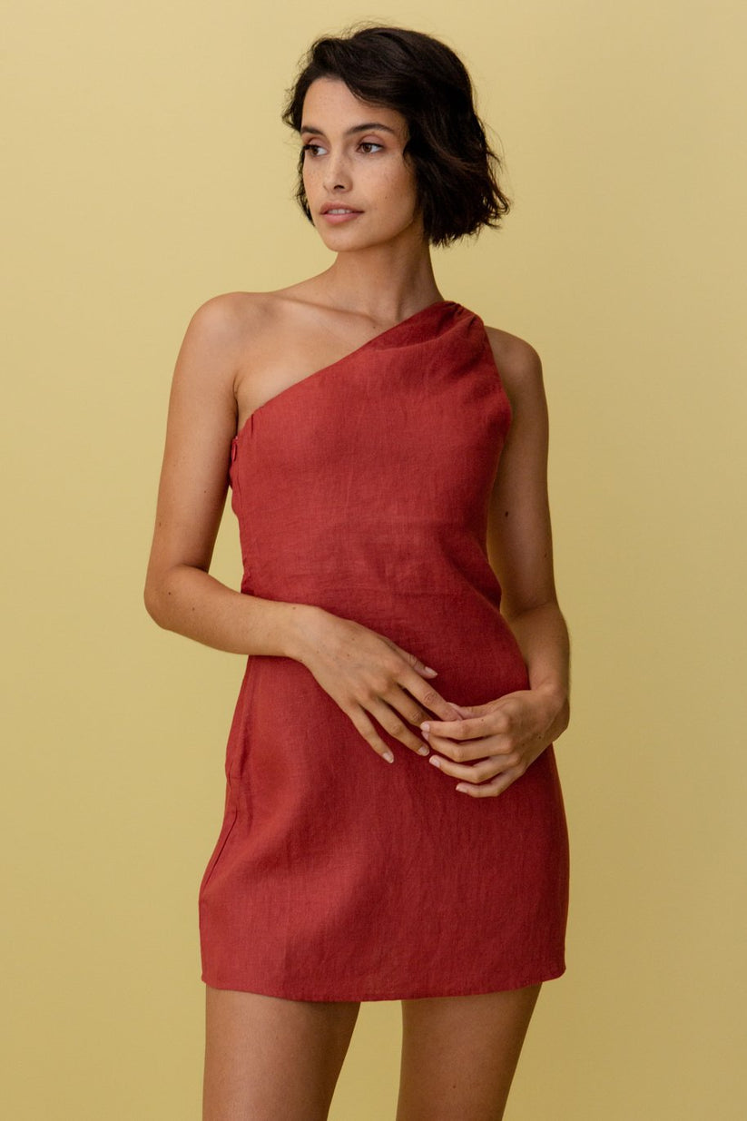 Dorio Moda Abito Mini Monospalla da Donna – Lino, Scollo Asimmetrico-83276-629bd8a9-1c18-4565-a99d-f43ef01c4e34