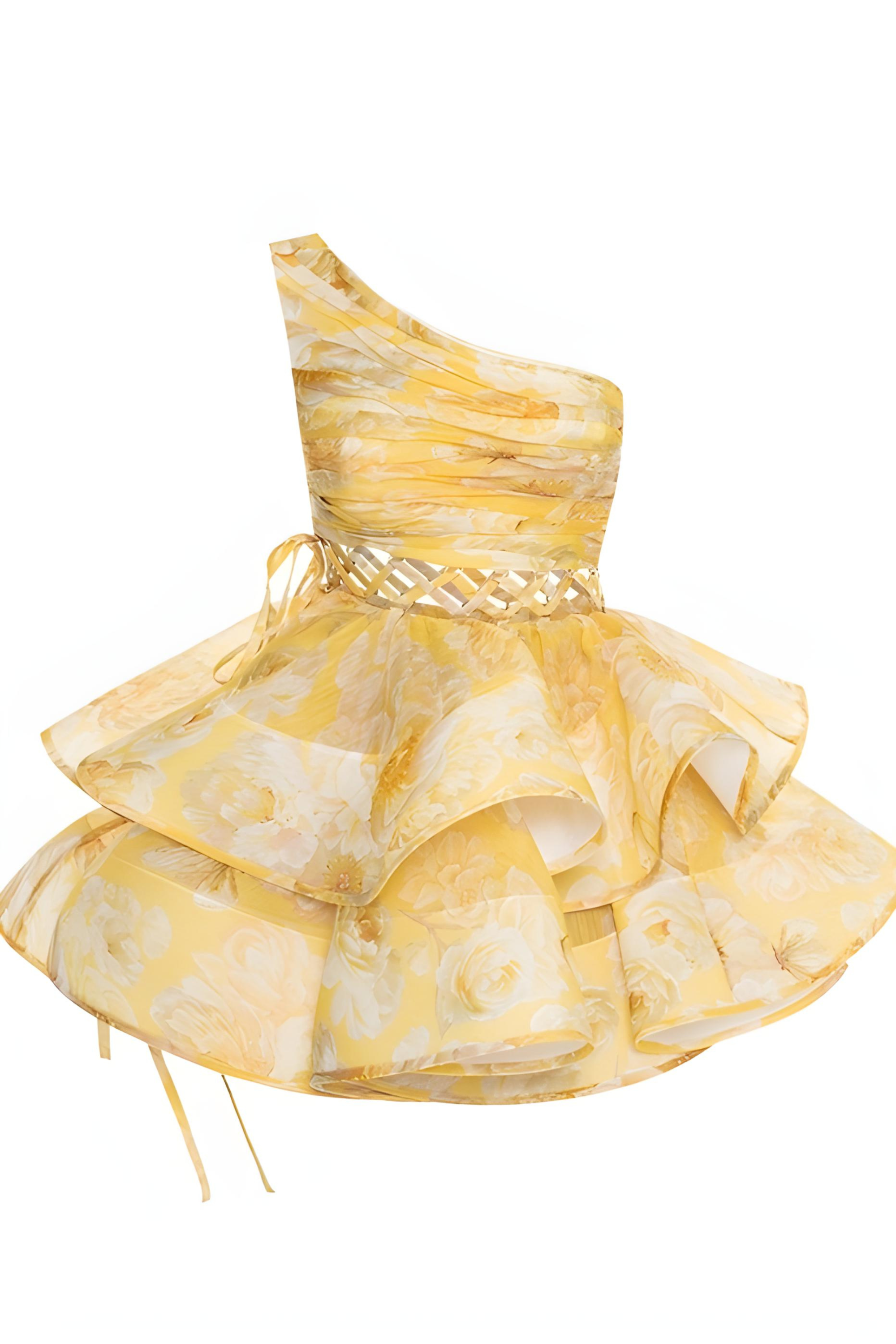 Abito Monospalla Donna – Stampa Floreale, Gonna Asimmetrica a Balze-83680-6512d558-4e0f-47b9-9525-ea5eac572901