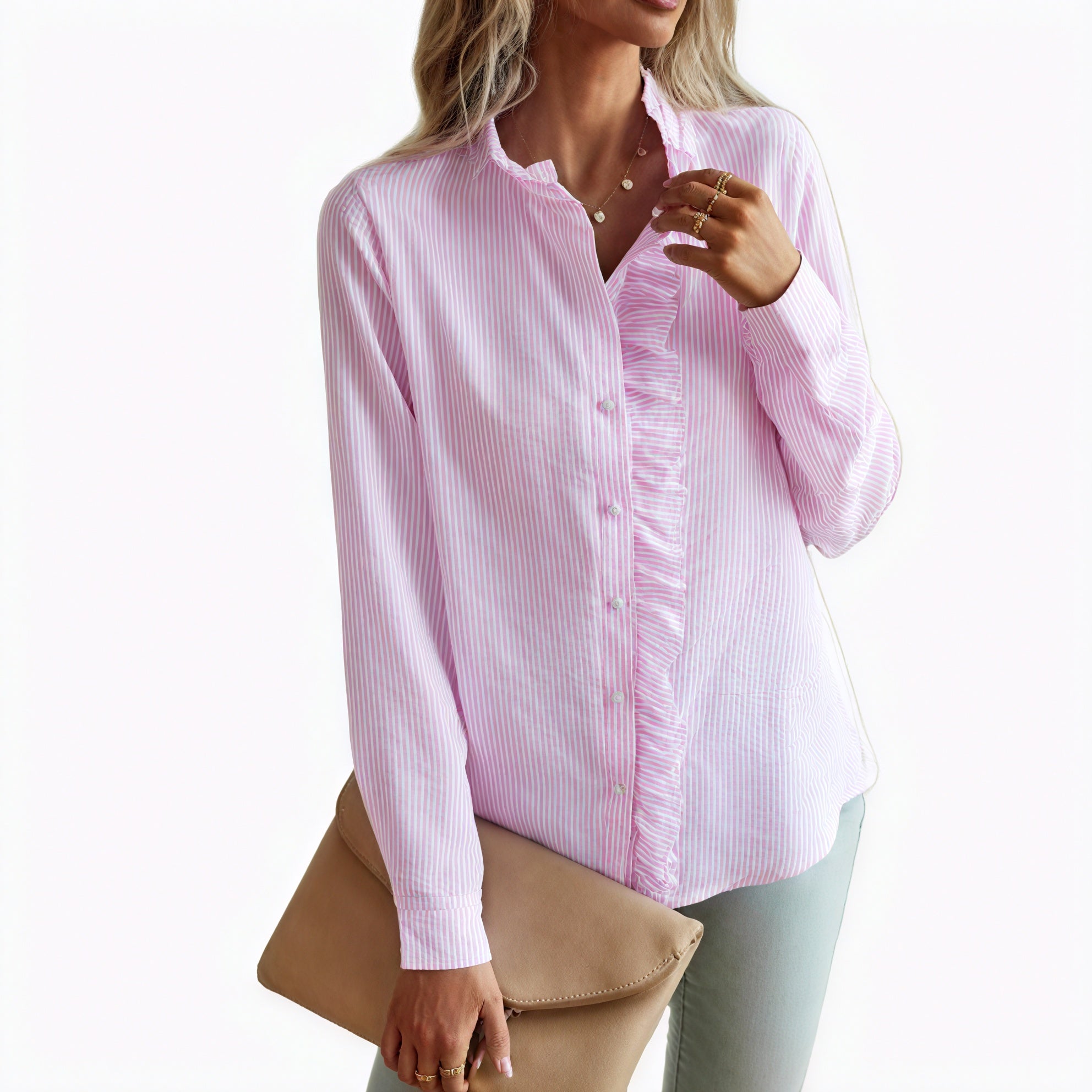 Blusa Chic a Righe con Volant
