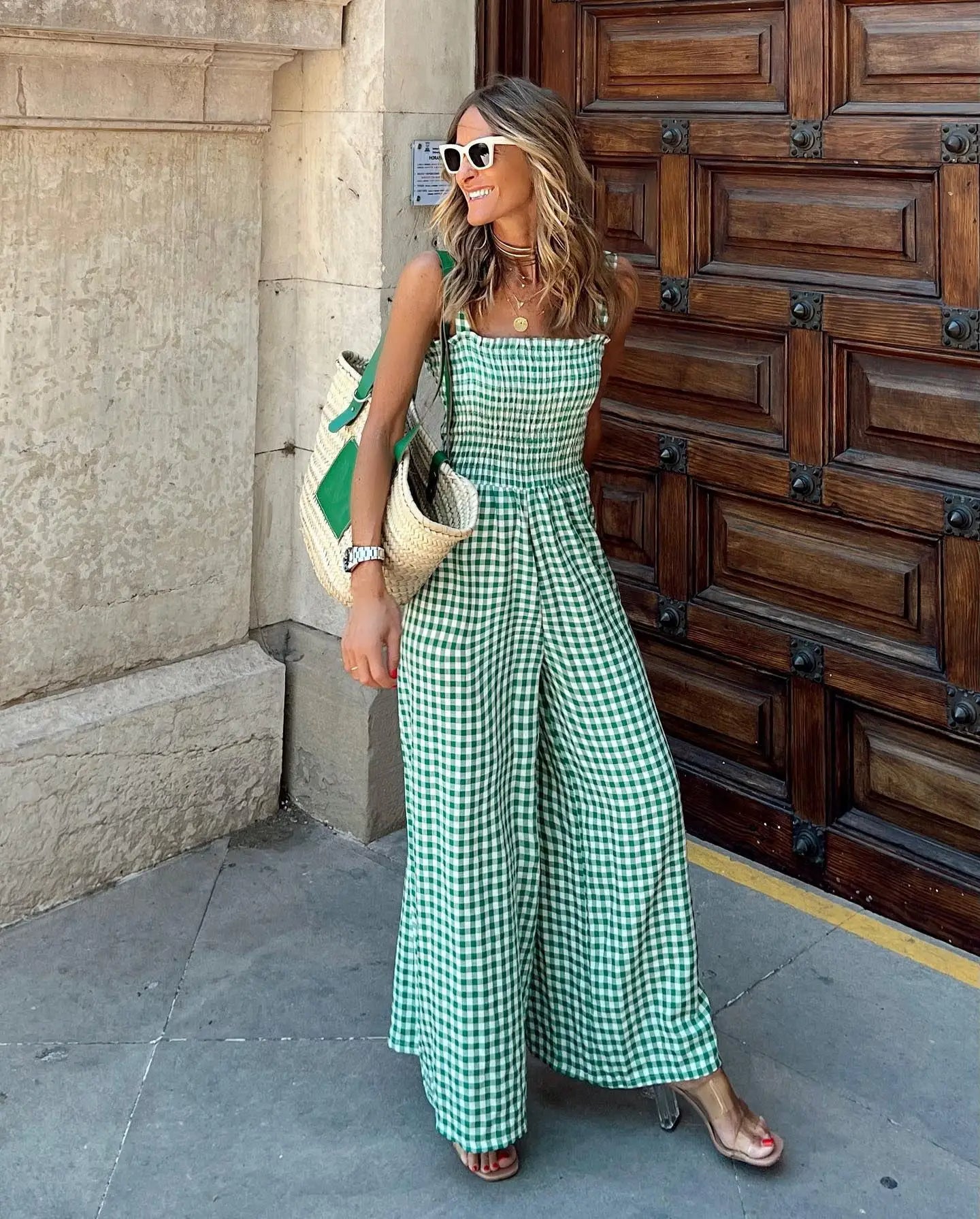 Tuta Gingham a Gamba Larga
