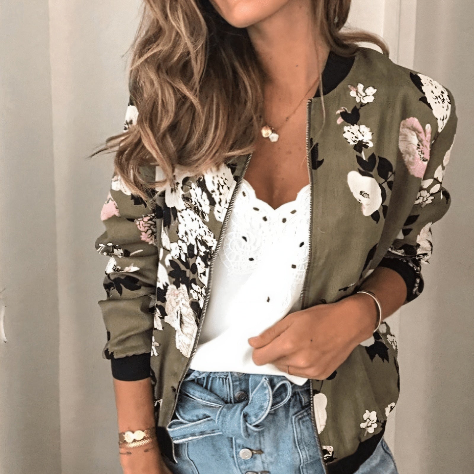 Giacca Bomber con Stampa Floreale