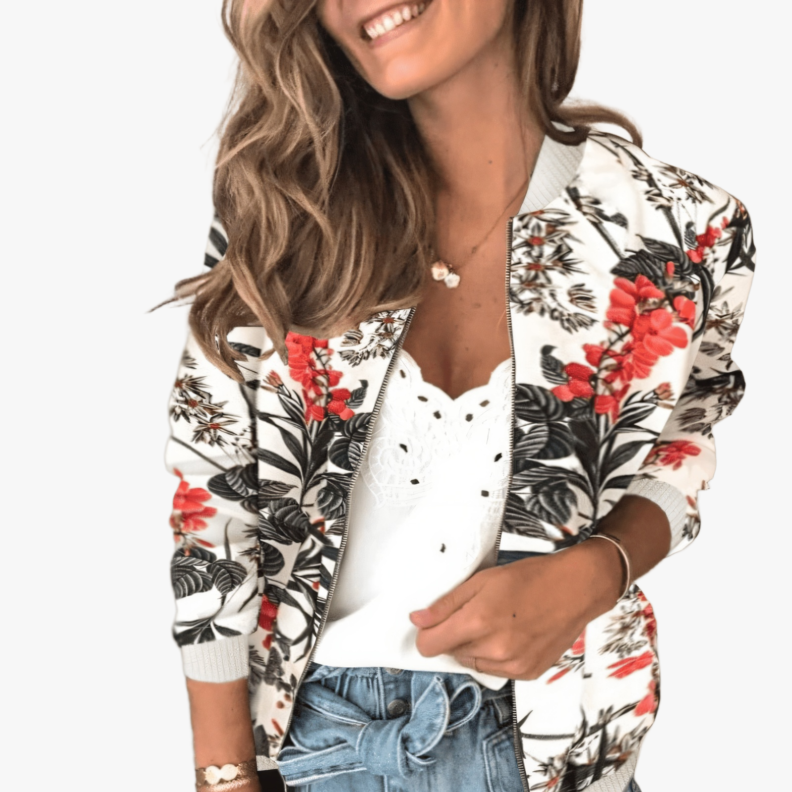 Giacca Bomber con Stampa Floreale
