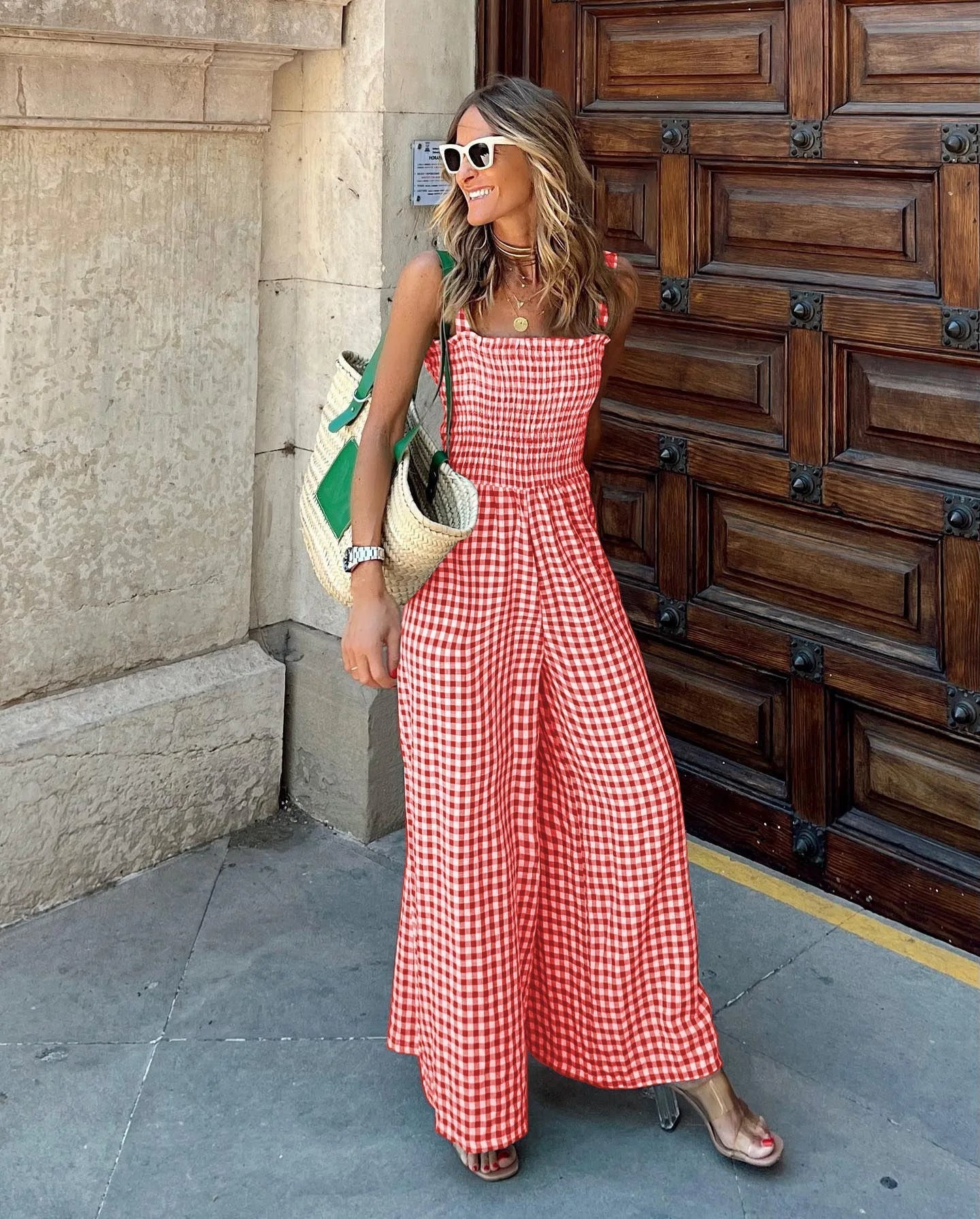 Tuta Gingham a Gamba Larga