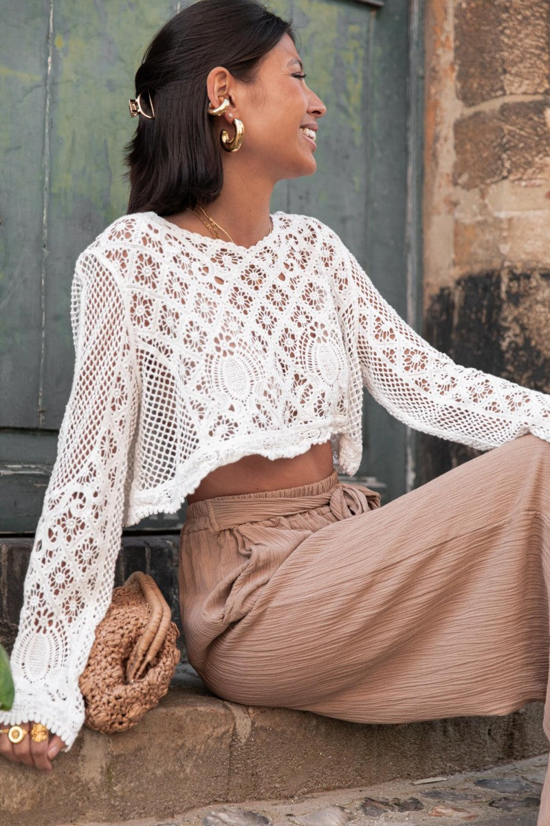 Dorio Moda Abito Lungo da Donna – Crochet, Bianco, Maniche Lunghe-76533-6958006d-62f0-44ef-a32a-4a014575403a