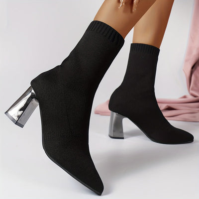 Stivaletti Knit Design Moderno con Tacco Geometrico