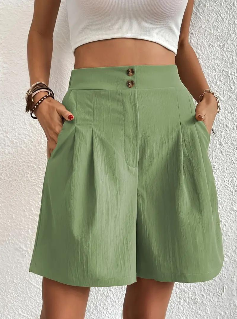 Donna Shorts Vita Alta Pieghe Frontali Tasche Funzionali-82558-6d925a80-1723-4d0b-b035-45a06a0bf68b